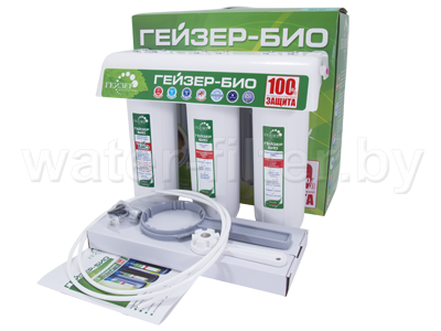 Коробка и содержимое упаковки фильтра Гейзер Био 331